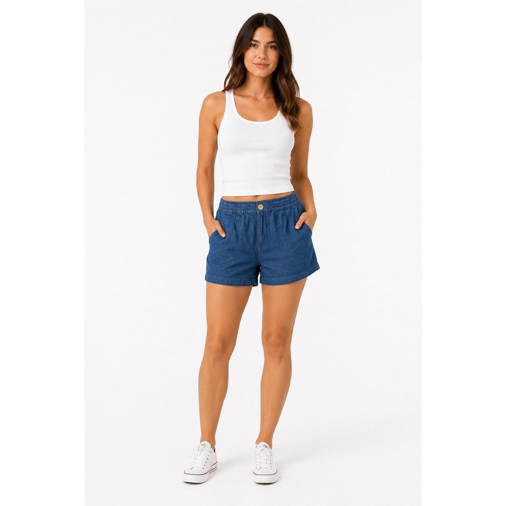 Le 31 Par Simons Vision Blue Cotton Linen Blend Elastic Waist Shorts Womens S